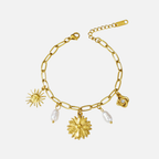 Bracelet charms soleil en acier inoxydable avec perles