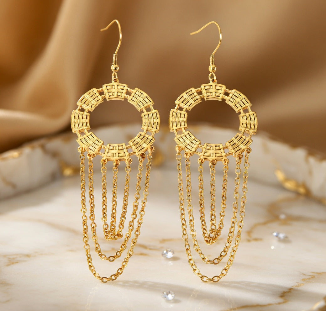 Boucles d’oreilles pendantes chaînes en acier inoxydable