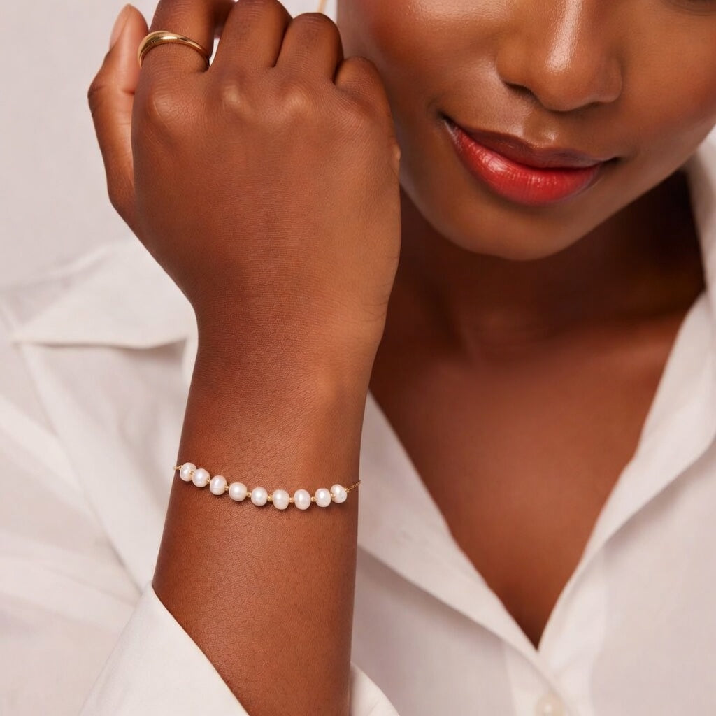 Bracelet en acier inoxydable avec perles blanches