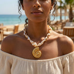 Colliers océan en coquillages avec pendentif doré