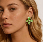 Boucles d’oreilles fleur colorée en acier inoxydable avec perle
