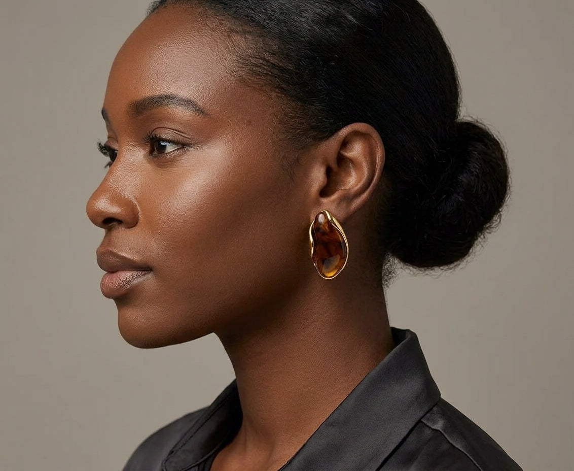 Boucles d’oreilles femme effet pierre marbrée en acier inoxydable doré – 5 coloris