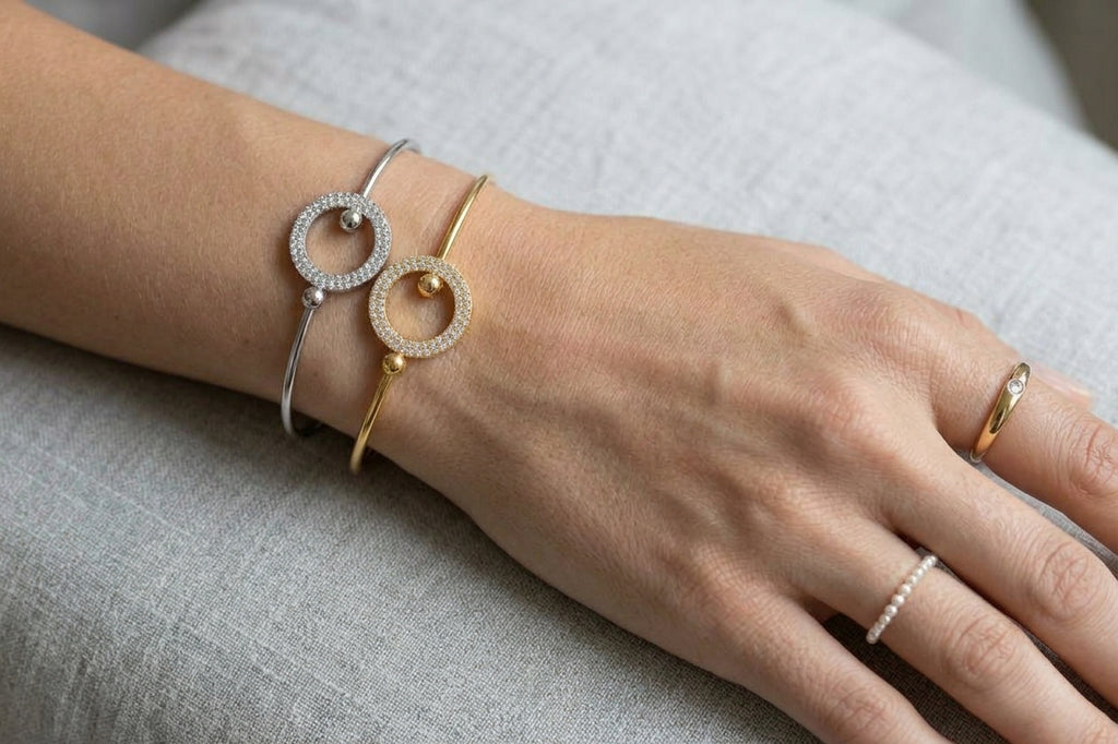 Bracelet jonc cercle serti en acier inoxydable