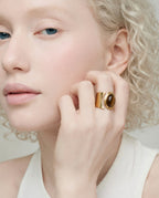Bague large œil du tigre en acier inoxydable