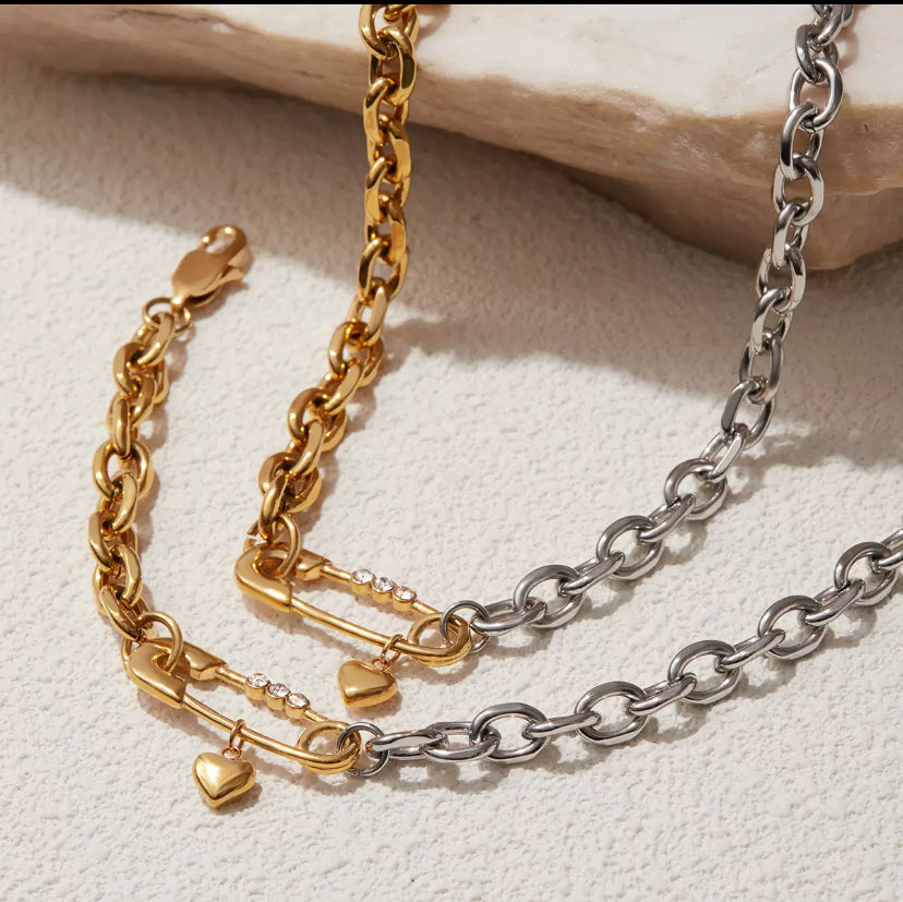Bracelet bicolore en acier inoxydable – Doré et argenté