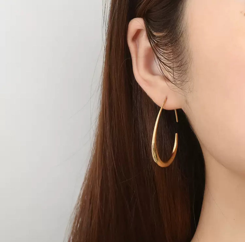 Créoles ovales allongées en acier inoxydable