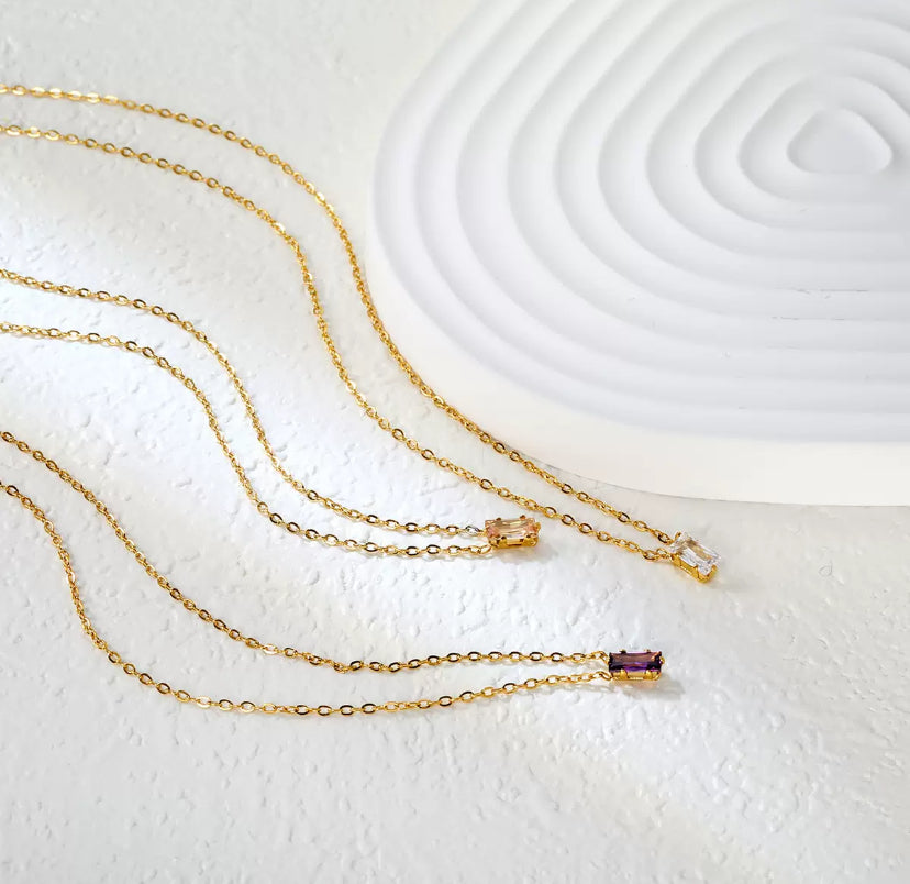 Collier pierre rectangulaire en acier inoxydable