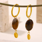 Boucles d’oreilles œil de tigre pendantes en acier inoxydable