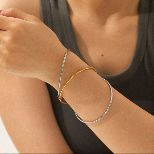 Set de 3 bracelets joncs liés en acier inoxydable