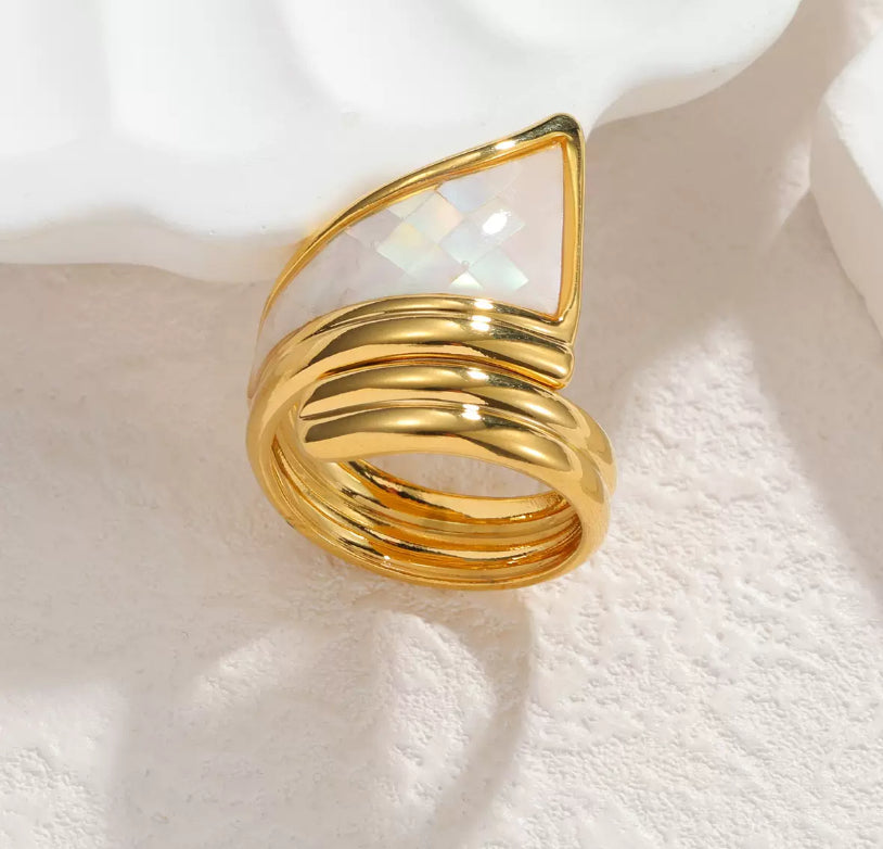 Bague pierre nacrée en acier inoxydable