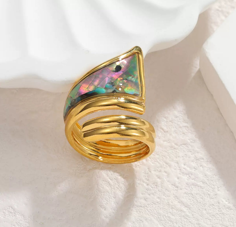 Bague pierre nacrée en acier inoxydable