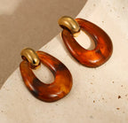 Boucles d’oreilles goutte pendantes ajourée doré et ambre