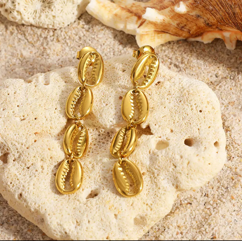 Boucles d’oreilles cauris pendants en acier inoxydable