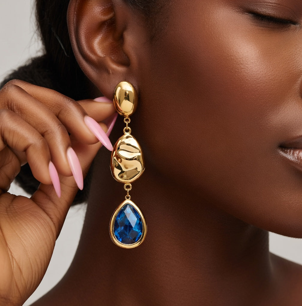 Boucles d’oreilles pendantes en acier inoxydable avec pierres