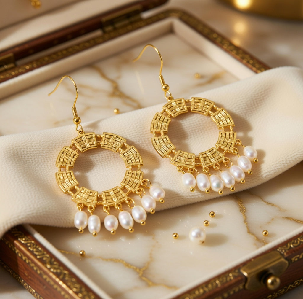 Boucles d’oreilles pendantes en acier inoxydable avec perles