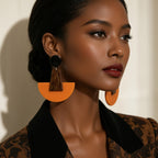Boucles d’oreilles fantaisie pendantes en résine orange, marron et noir