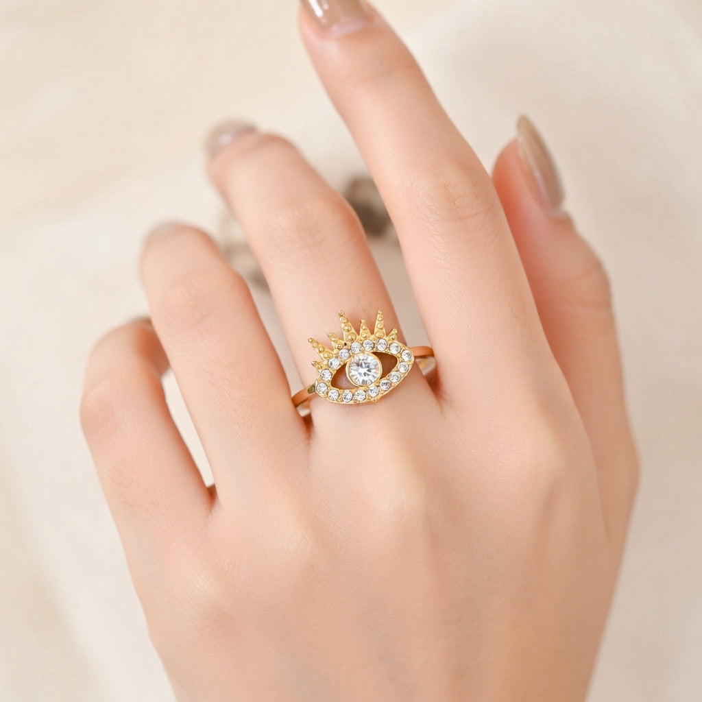 Bague œil strass en acier inoxydable