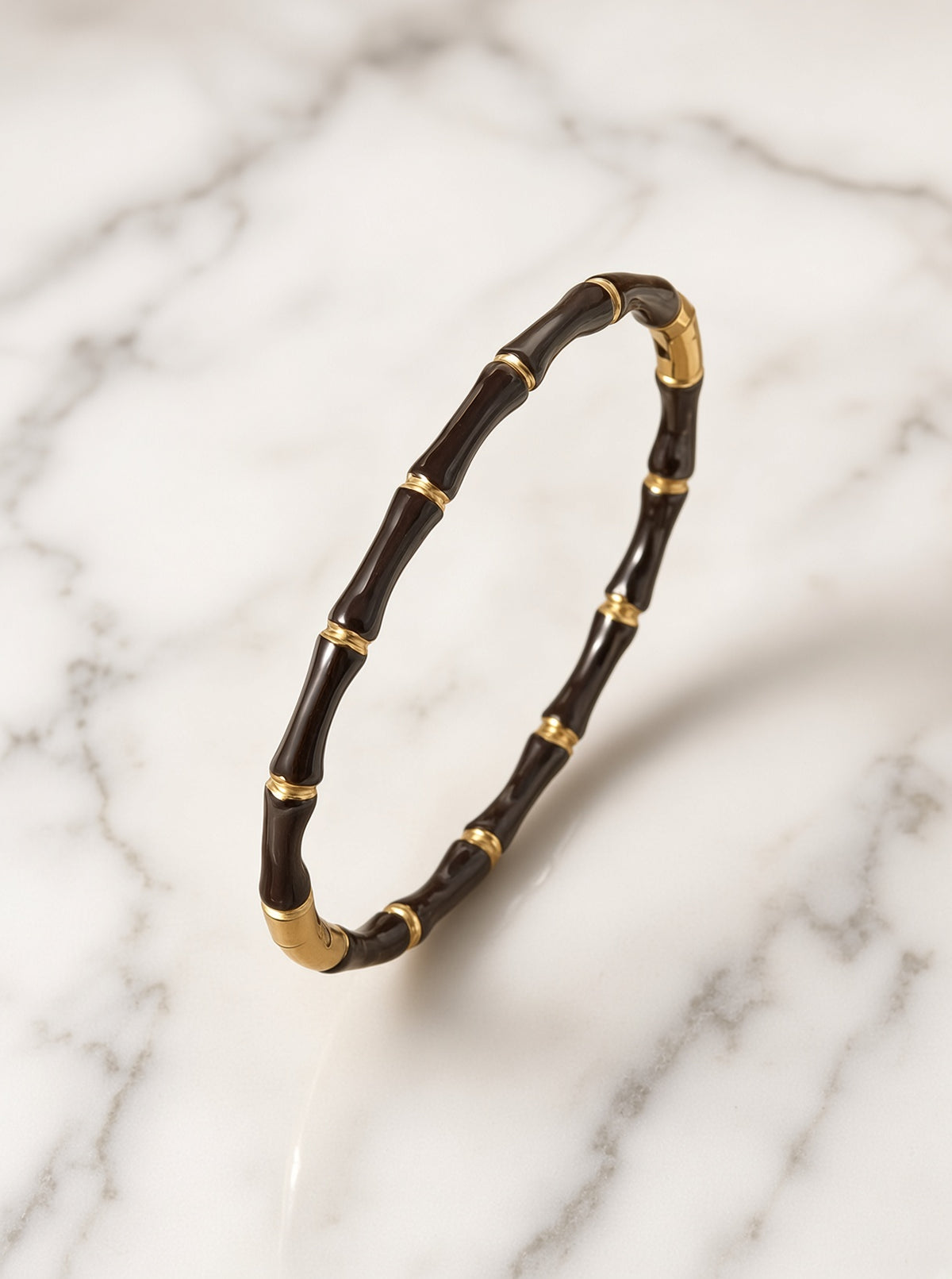 Bracelet jonc fantaisie en métal doré effet bambou