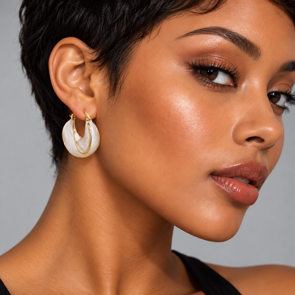 Boucles d'oreilles créoles nacrées en acier inoxydable