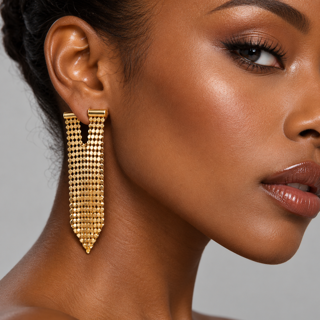 Boucles d'oreilles fantaisie pendantes maille métallique