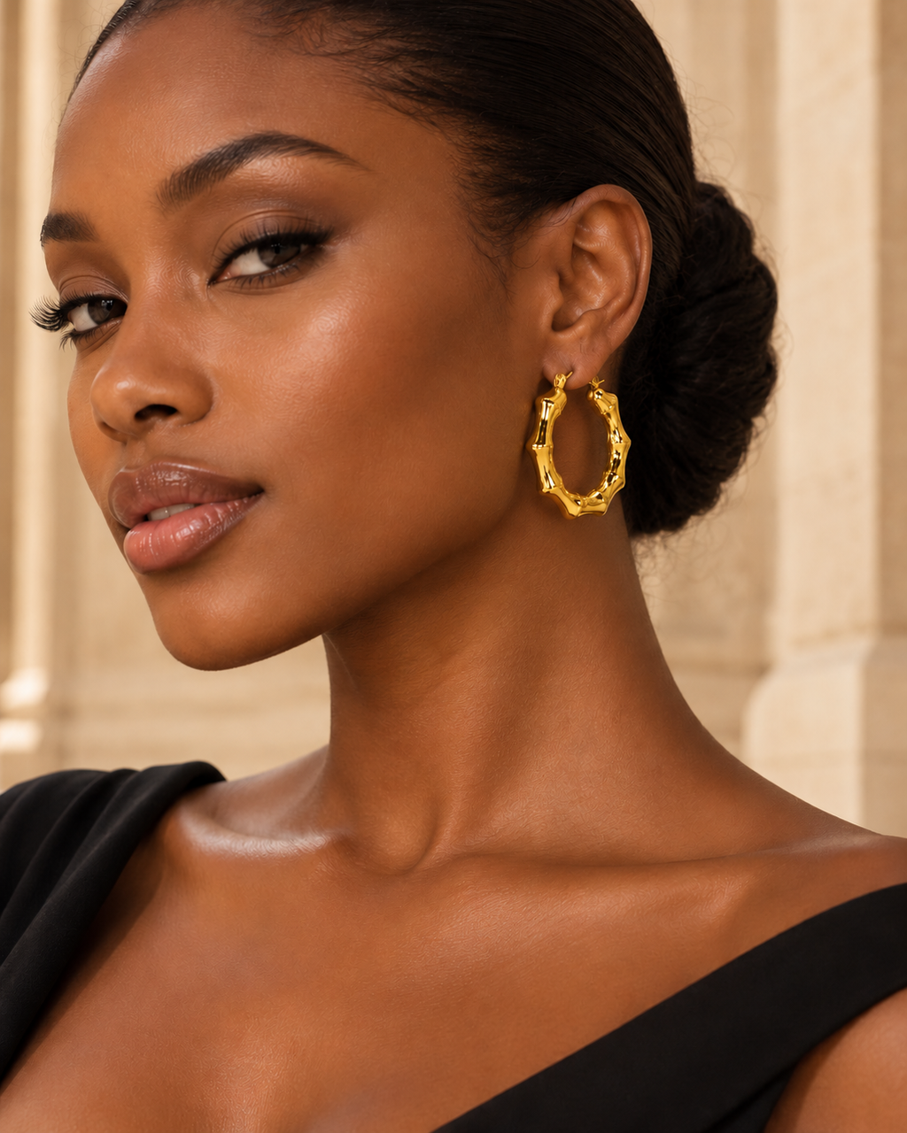 Boucles d'oreilles créoles effet bambou dorées en acier inoxydable