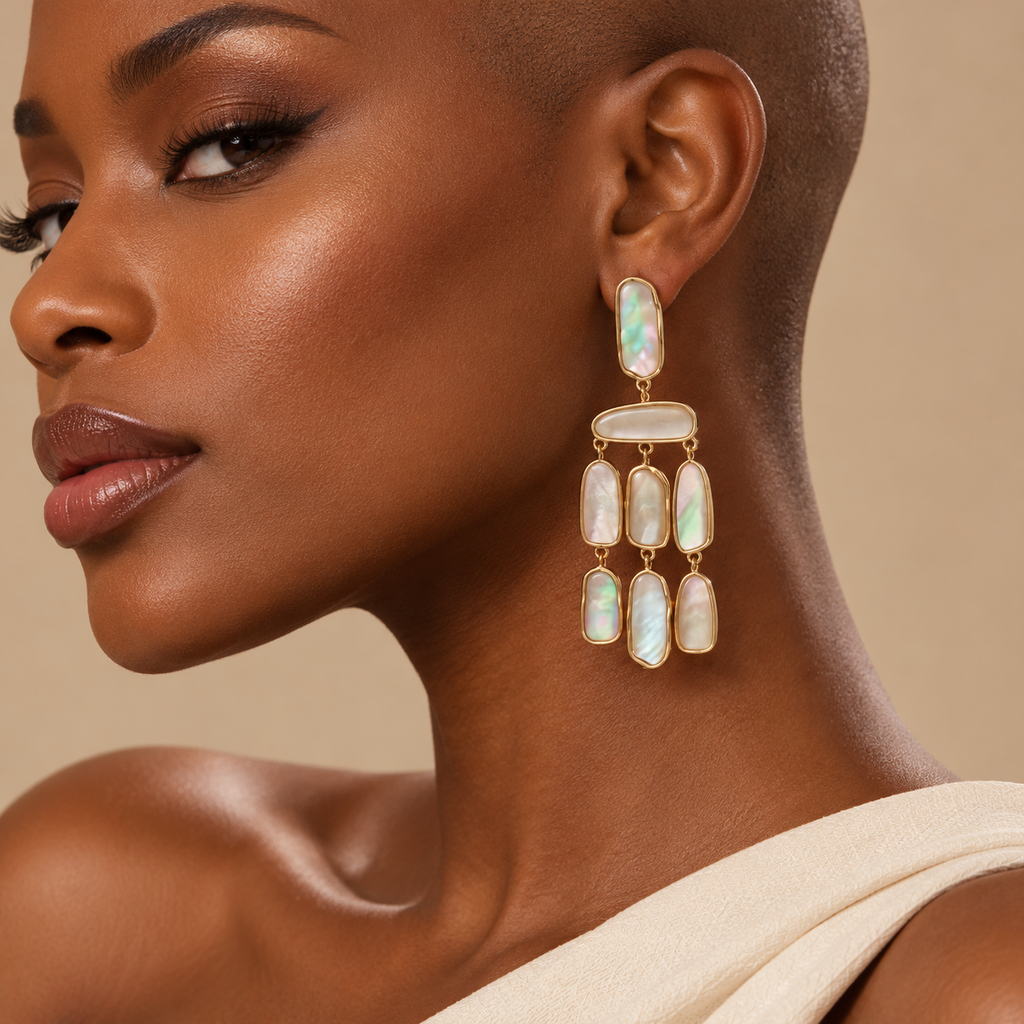 Boucles d'oreilles pendantes nacrées en acier inoxydable