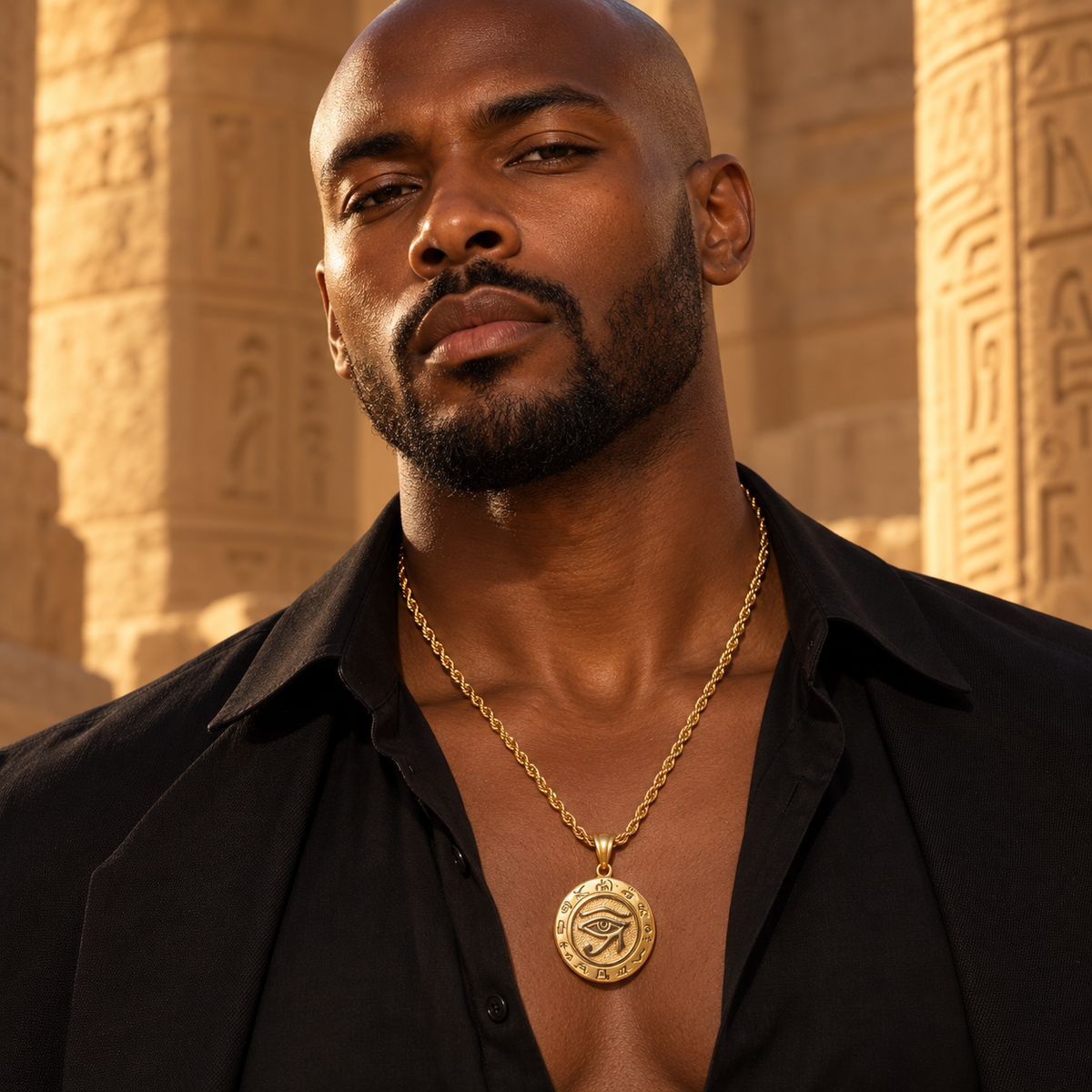Collier Œil d'Horus en acier inoxydable doré – vue 2