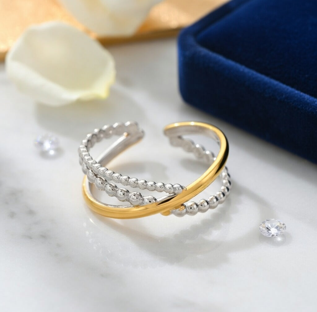 Bague bicolore multi-anneaux en acier inoxydable