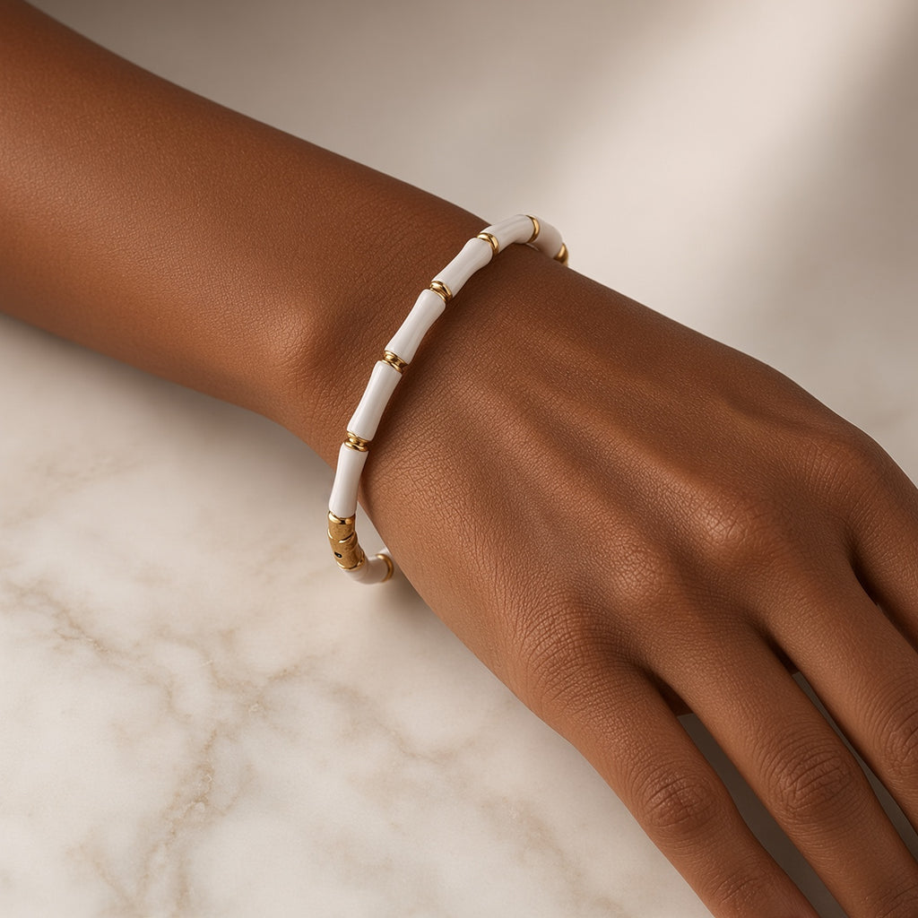 Bracelet jonc fantaisie en métal doré effet bambou