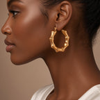 Boucles d'oreilles créoles effet bambou dorées en acier inoxydable