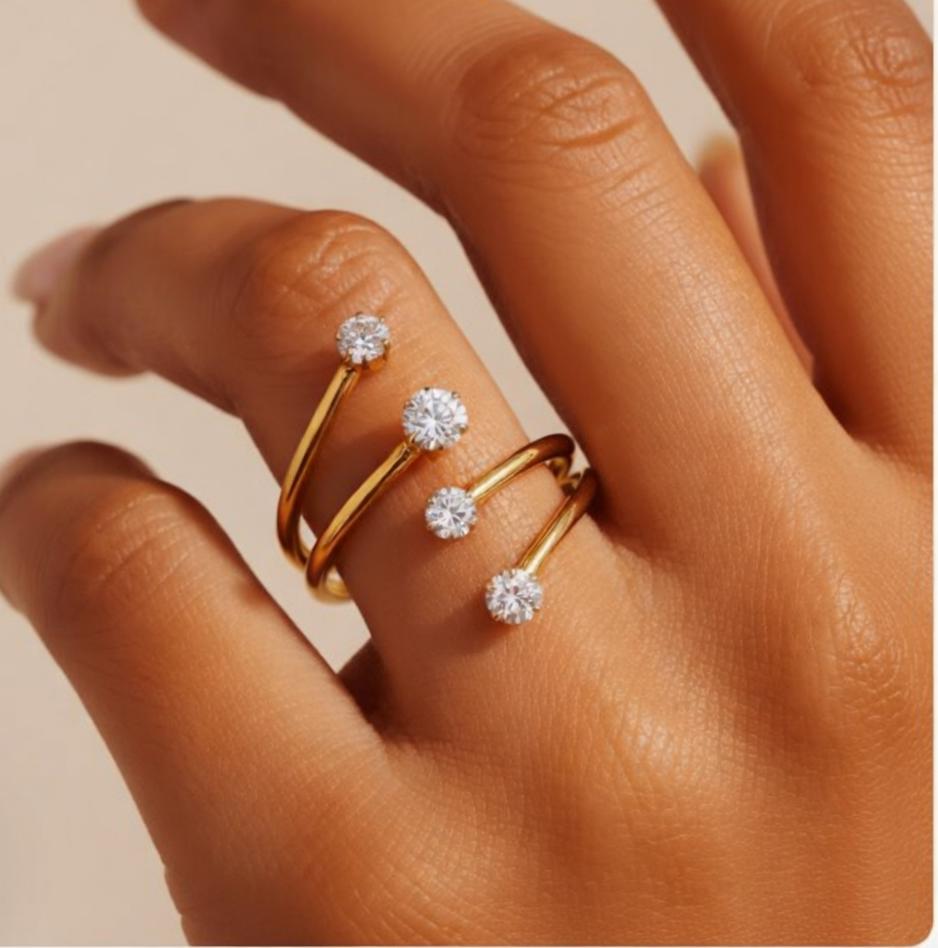 Bague spirale en acier inoxydable avec multi pierres brillantes