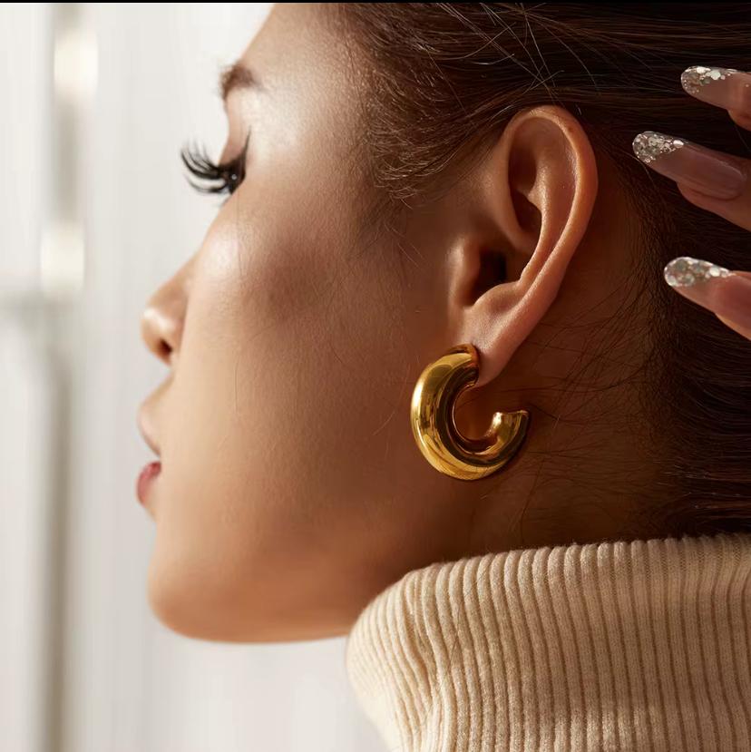 Boucles d’oreilles créoles épaisses en acier inoxydable