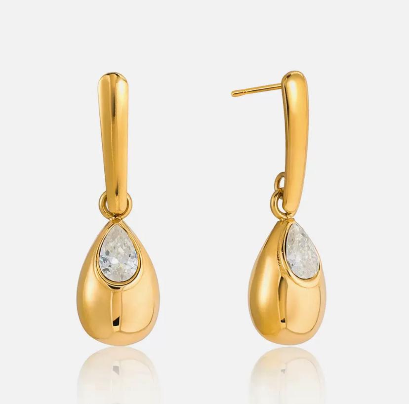 Boucles d’oreilles goutte en acier inoxydable avec pierre brillante