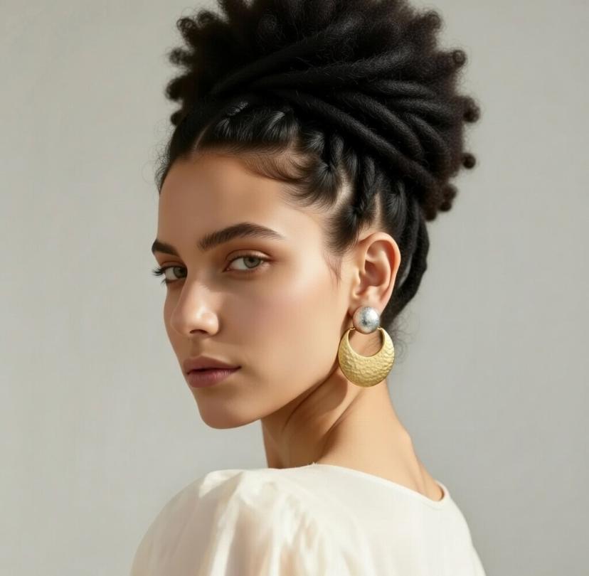 Boucles d’oreilles demi-lune martelées en acier inoxydable