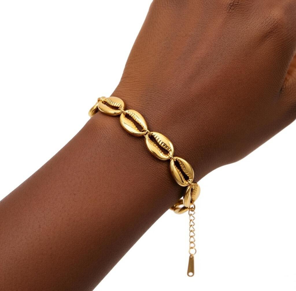 Bracelet coquillages cauris en acier inoxydable