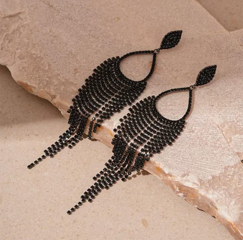 Boucles d’oreilles fantaisie franges strass