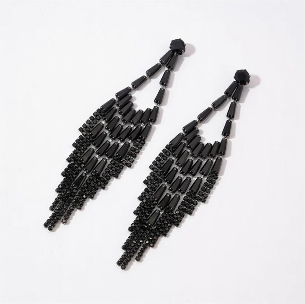 Boucles d’oreilles fantaisie cascade strass noirs