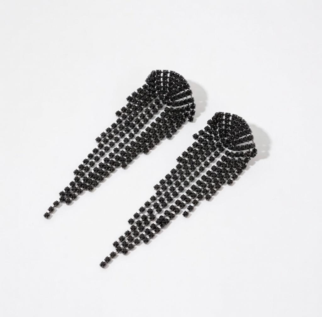 Boucles d’oreilles fantaisie franges strass noirs