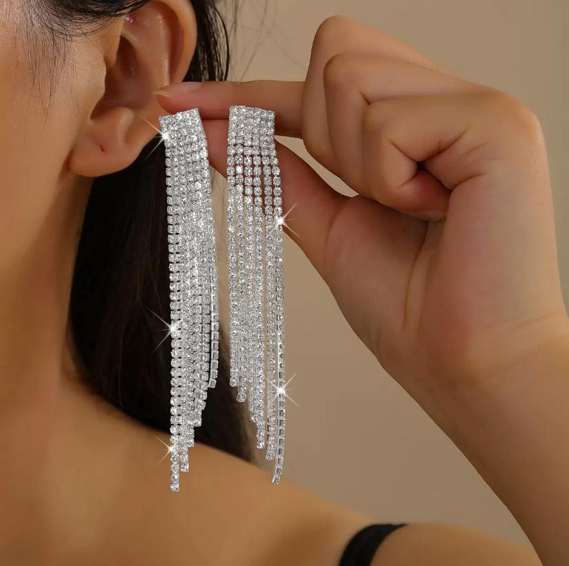 Boucles d’oreilles fantaisie franges strass