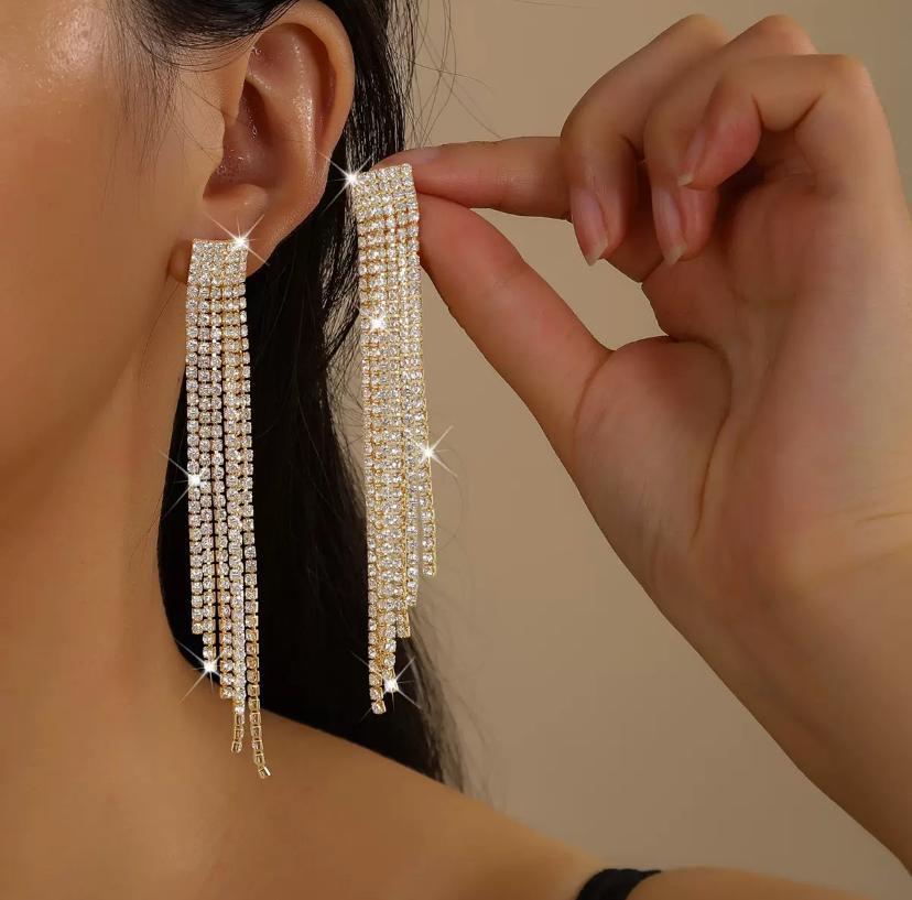 Boucles d’oreilles fantaisie franges strass