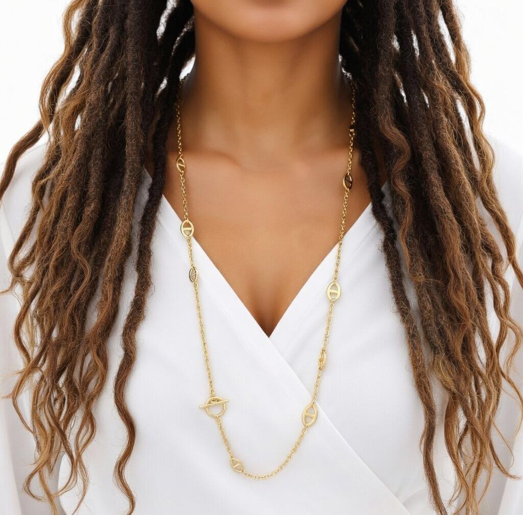 Collier sautoir grains de café en acier inoxydable