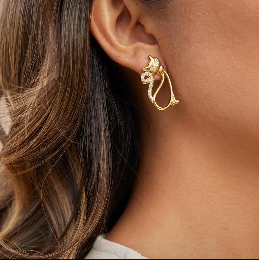 Boucles d’oreilles chat scintillant en acier inoxydable