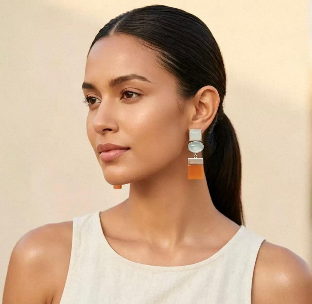 Boucles d’oreilles fantaisie pendantes femme géométriques multicolores