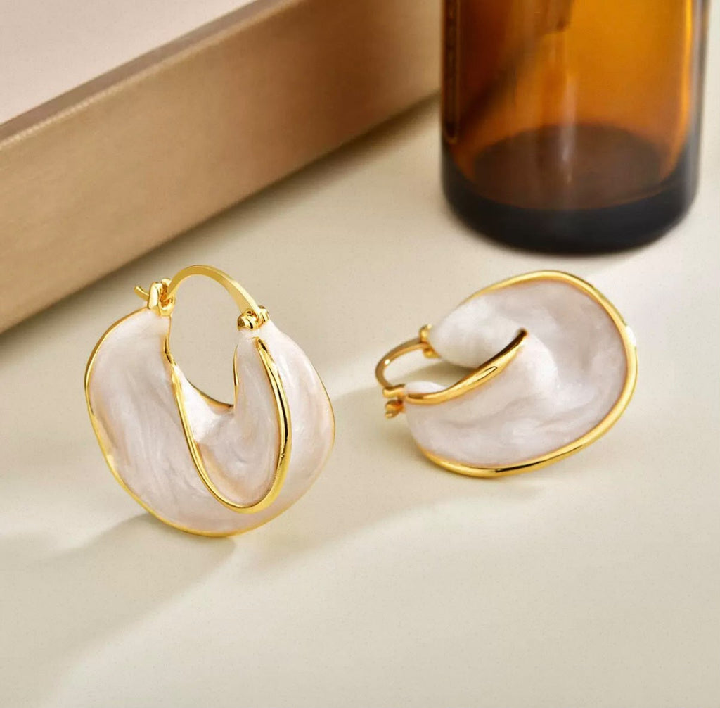 Boucles d'oreilles créoles nacrées en acier inoxydable