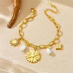 Bracelet charms soleil en acier inoxydable avec perles