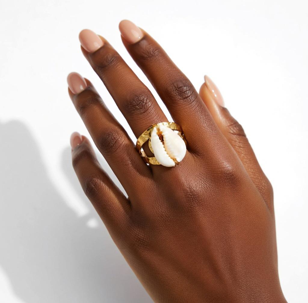 Bague coquillage cauri en acier inoxydable