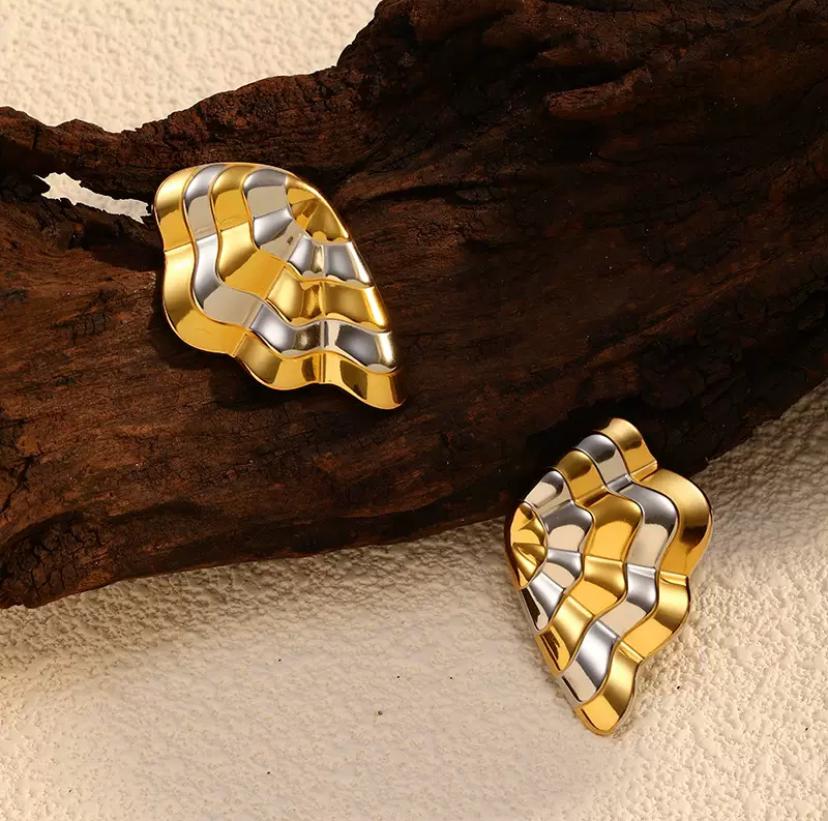 Boucles d’oreilles coquillage bicolores en acier inoxydable