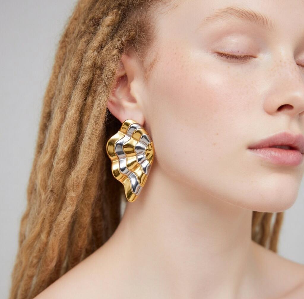 Boucles d’oreilles coquillage bicolores en acier inoxydable