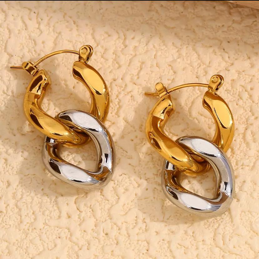 Boucles d’oreilles maillons bicolores en acier inoxydable