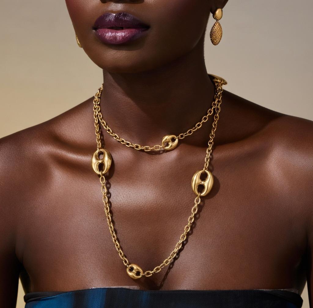 Collier sautoir grains de café en acier inoxydable